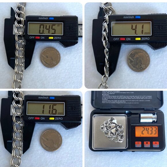 Italian Sterling Silver 925 11MM Wide Double Curb Link Charm Bracelet 8" - Picture 10 of 16